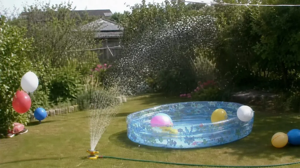 Camcorder 2003 mood picture: a sunny backyard with a paddling pool